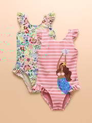 Joules Splash Pink/Cream Pack of Two Swimsuits - Image 1 of 9