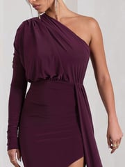Club L London Purple Catherine One Sleeve Asymmetric Midi Dress With Statement Drape - Image 3 of 5