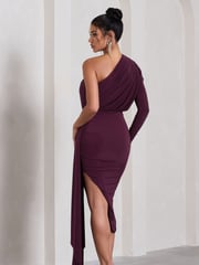 Club L London Purple Catherine One Sleeve Asymmetric Midi Dress With Statement Drape - Image 5 of 5