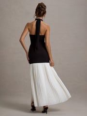Club L London Black Khai Halter-Neck Maxi Dress With Plisse Skirt - Image 2 of 7