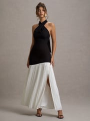 Club L London Black Khai Halter-Neck Maxi Dress With Plisse Skirt - Image 5 of 7