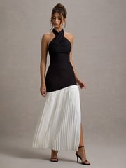 Club L London Black Khai Halter-Neck Maxi Dress With Plisse Skirt - Image 6 of 7
