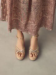 Gold Forever Comfort® Round Toe Weave Detail High Cork Wedges - Image 2 of 10