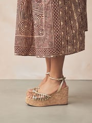 Gold Forever Comfort® Round Toe Weave Detail High Cork Wedges - Image 3 of 10