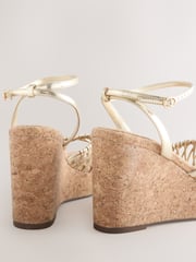 Gold Forever Comfort® Round Toe Weave Detail High Cork Wedges - Image 8 of 10