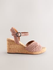 Pink Forever Comfort® Round Toe Crochet Cork Wedges - Image 5 of 9