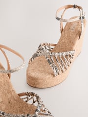 Snake Forever Comfort® Round Toe Weave Detail High Cork Wedges - Image 4 of 10