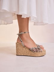 Snake Forever Comfort® Round Toe Weave Detail High Cork Wedges - Image 8 of 10