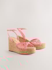 Pink Forever Comfort® Round Toe Weave Detail High Cork Wedges - Image 1 of 5