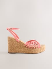 Pink Forever Comfort® Round Toe Weave Detail High Cork Wedges - Image 2 of 5