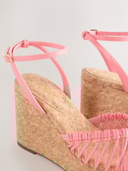 Pink Forever Comfort® Round Toe Weave Detail High Cork Wedges - Image 3 of 5