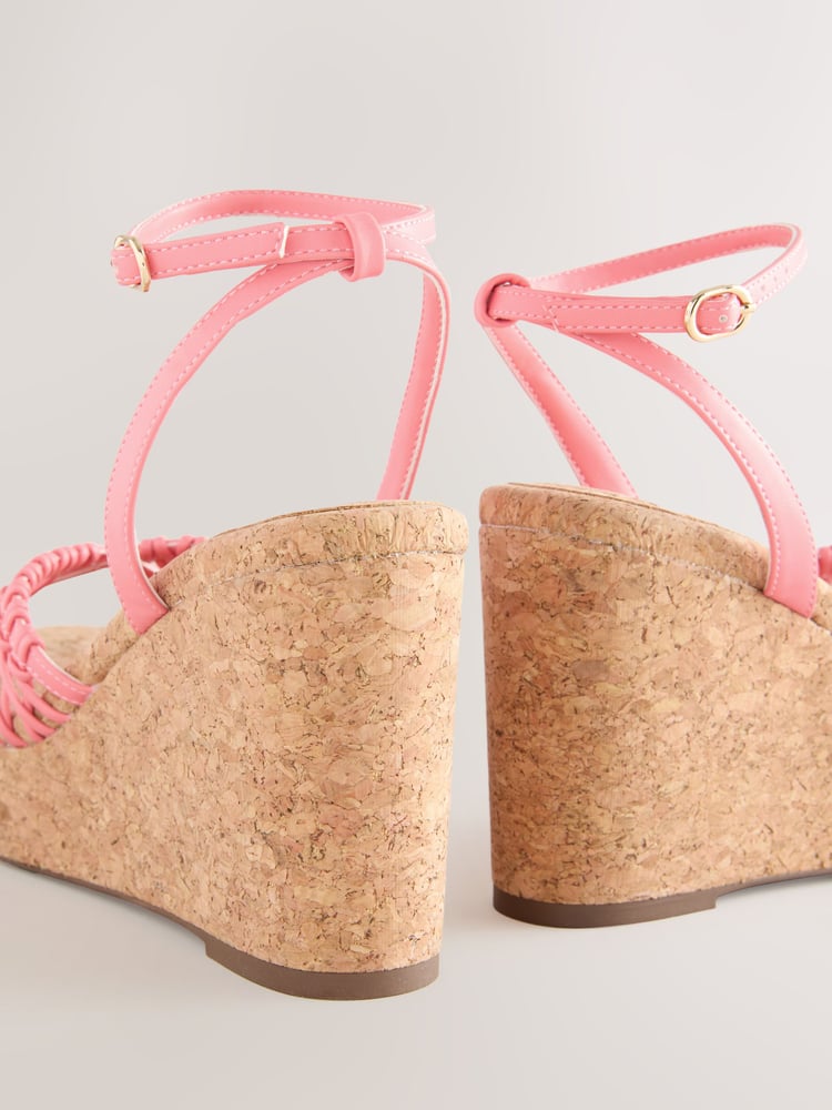 Pink Forever Comfort® Round Toe Weave Detail High Cork Wedges - Image 5 of 5