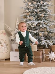Mamas & Papas Green Emerald Velour 100% Cotton 3 Piece Suit Set - Image 3 of 9