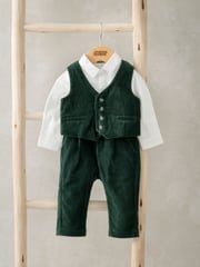 Mamas & Papas Green Emerald Velour 100% Cotton 3 Piece Suit Set - Image 4 of 9