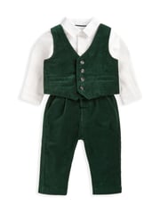 Mamas & Papas Green Emerald Velour 100% Cotton 3 Piece Suit Set - Image 5 of 9