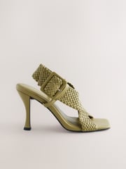 Khaki Green Forever Comfort® Square Toe Weave Cross-Over Slingback Heels - Image 10 of 13