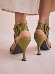 Khaki Green Forever Comfort® Square Toe Weave Cross-Over Slingback Heels - Image 6 of 13