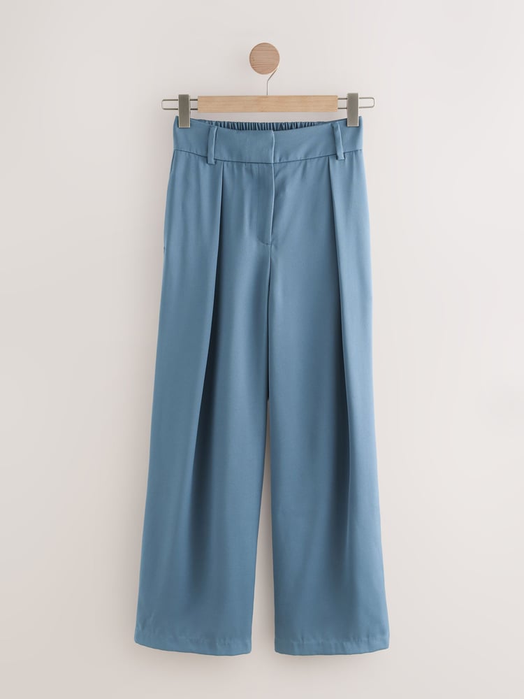 Blue Satin Wide Leg Elastic Back Trousers - Image 1 of 3