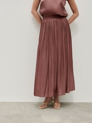 Pink Glossy Satin Metallic Midi Skirt - Image 3 of 8