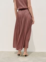 Pink Glossy Satin Metallic Midi Skirt - Image 4 of 8