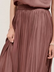 Pink Glossy Satin Metallic Midi Skirt - Image 5 of 8
