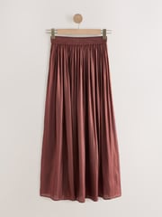 Pink Glossy Satin Metallic Midi Skirt - Image 6 of 8