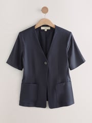 Navy Short Sleeve Jacket with Linen - Image 5 of 7