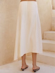 Black & White Striped Asymmetric Midi Skirt with Linen - Image 3 of 8