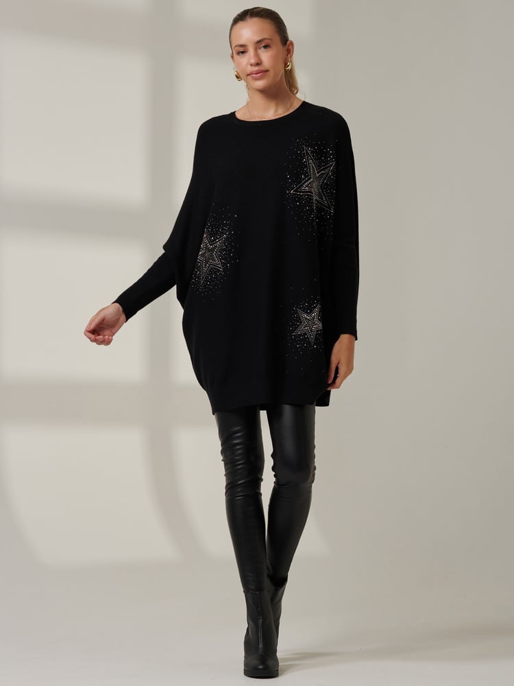 Jolie Moi Black Knitted Rhinestone Jumper - Image 1 of 6