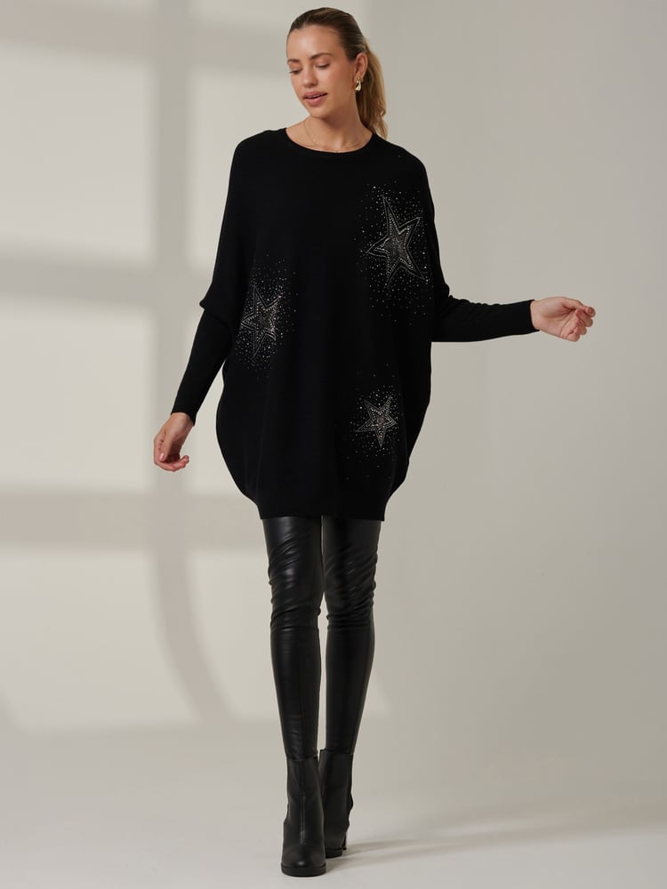Jolie Moi Black Knitted Rhinestone Jumper - Image 6 of 6