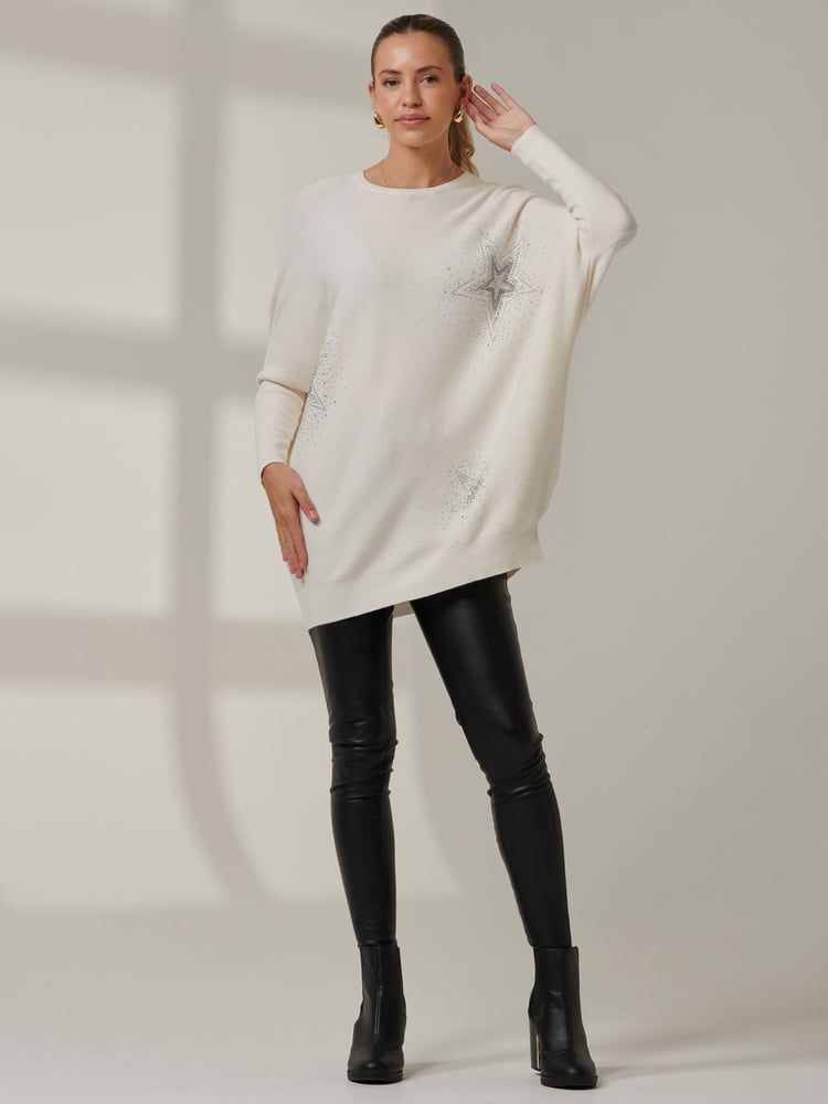 Jolie Moi Cream Knitted Rhinestone Jumper - Image 1 of 6