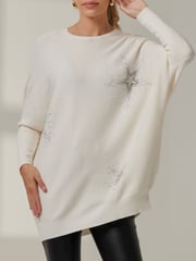 Jolie Moi Cream Knitted Rhinestone Jumper - Image 3 of 6