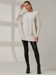 Jolie Moi Cream Knitted Rhinestone Jumper - Image 5 of 6