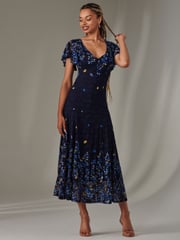 Jolie Moi Blue Cap Sleeve Lace Maxi Dress - Image 1 of 6