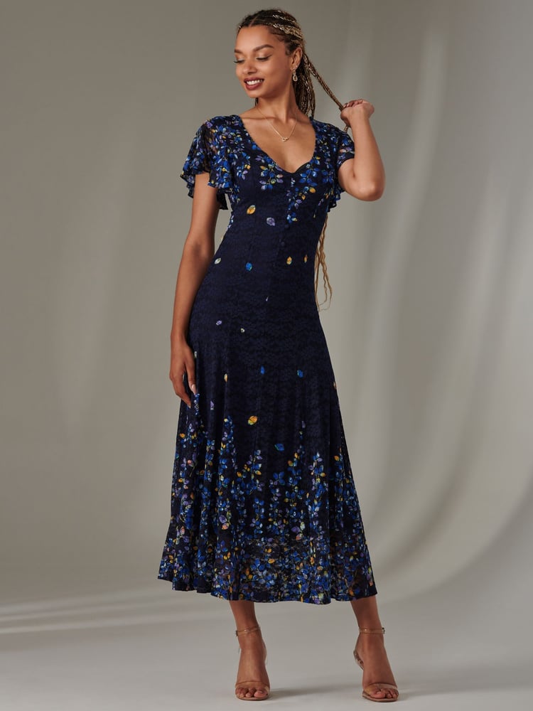 Jolie Moi Blue Cap Sleeve Lace Maxi Dress - Image 1 of 6