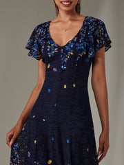 Jolie Moi Blue Cap Sleeve Lace Maxi Dress - Image 3 of 6