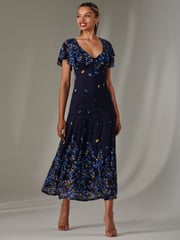 Jolie Moi Blue Cap Sleeve Lace Maxi Dress - Image 4 of 6