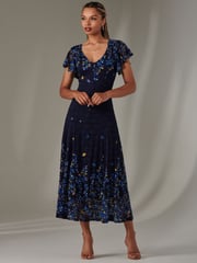 Jolie Moi Blue Cap Sleeve Lace Maxi Dress - Image 5 of 6