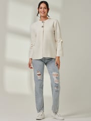 Jolie Moi Cream Knitted Bow Detail Cardigan - Image 1 of 6