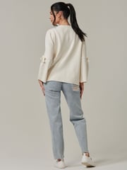 Jolie Moi Cream Knitted Bow Detail Cardigan - Image 2 of 6