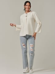 Jolie Moi Cream Knitted Bow Detail Cardigan - Image 5 of 6
