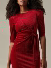 Jolie Moi Red Metallic Thread Velvet Midi Dress - Image 3 of 6