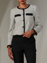 Jolie Moi Grey Cropped Tweed Jacket - Image 3 of 6