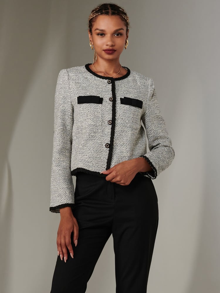 Jolie Moi Grey Cropped Tweed Jacket - Image 6 of 6