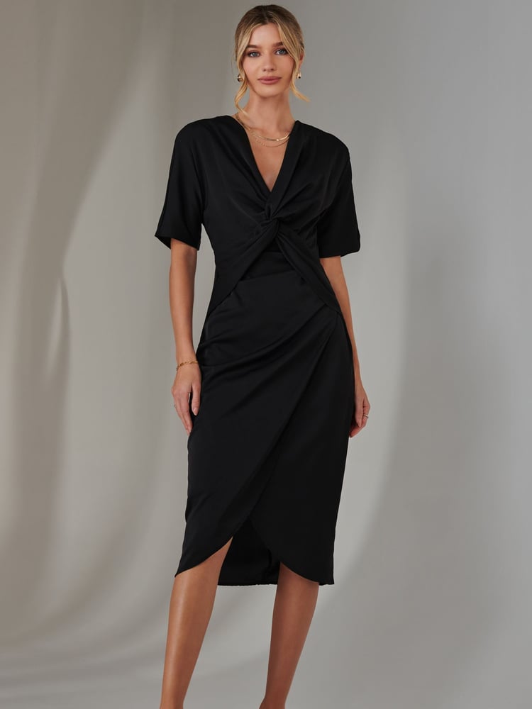 Jolie Moi Black Front Knot Bodycon Dress - Image 1 of 6