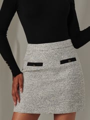 Jolie Moi Grey Tweed Front Pocket Skirt - Image 3 of 6