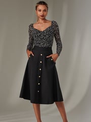 Jolie Moi Black Button Up Midi Skirt - Image 1 of 6