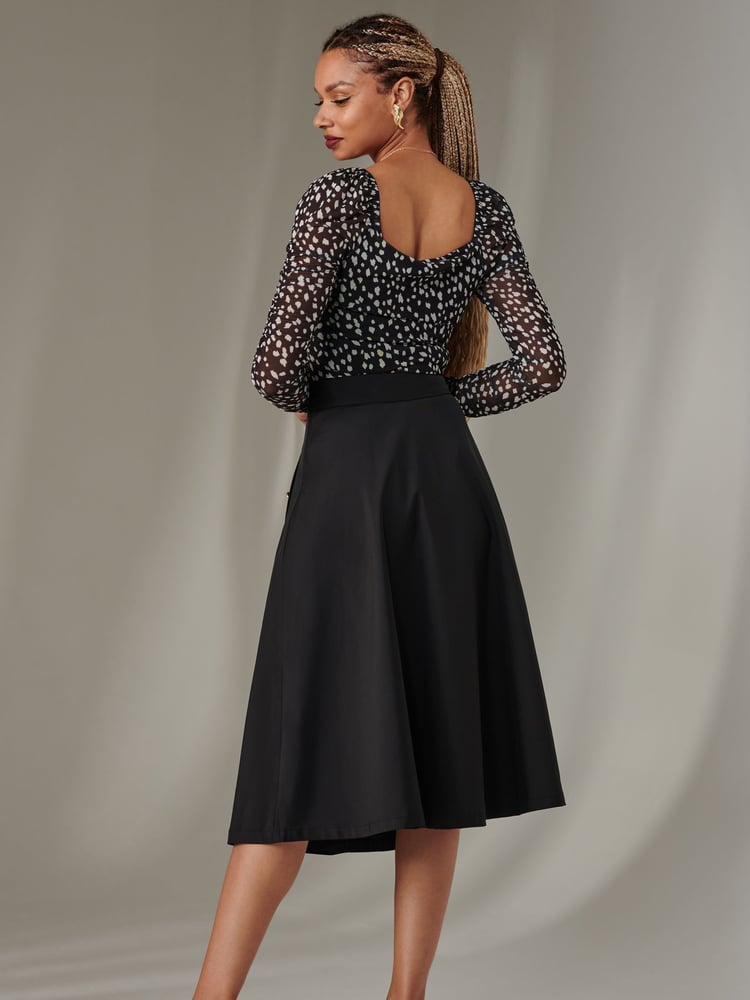 Jolie Moi Black Button Up Midi Skirt - Image 2 of 6