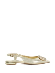 Dune London Gold Print Confidence Broach Trim Flat Slingback Flats - Image 2 of 6