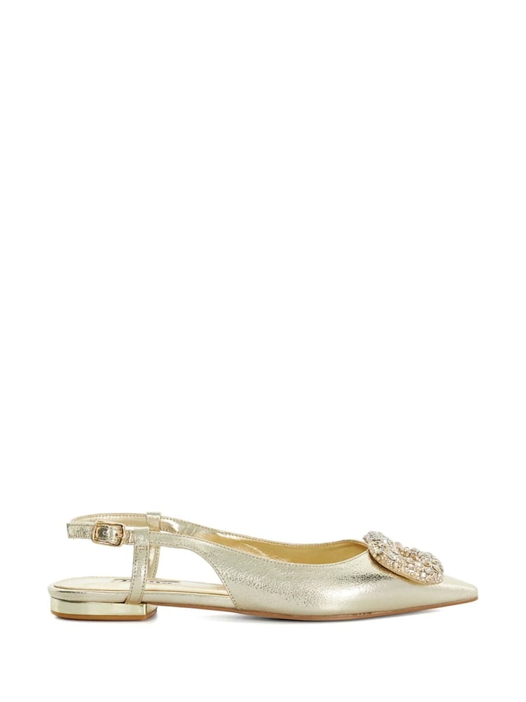 Dune London Gold Print Confidence Broach Trim Flat Slingback Flats - Image 2 of 6